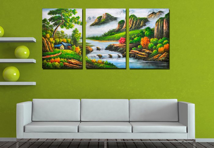 Триптих на холсте: Водопад в лесу - купить Принты по цене 3800.0