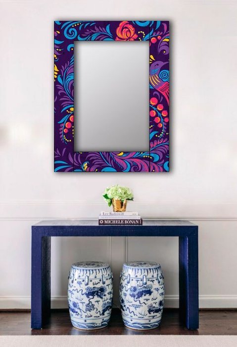 Настенное зеркало Фиолетовая Жар-птица в раме из массива сосны 50х65 - купить Настенные зеркала по цене 7990.0