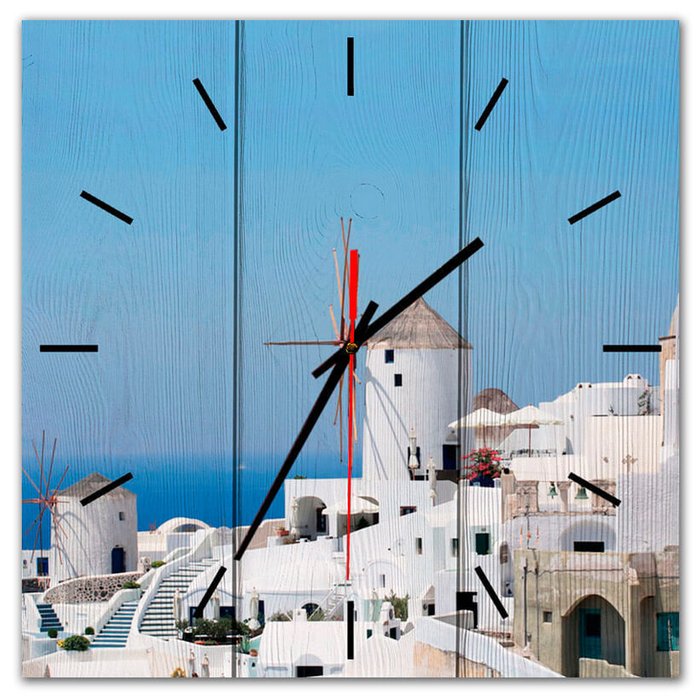 Настенные часы Мельница Санторини из массива сосны 60х60