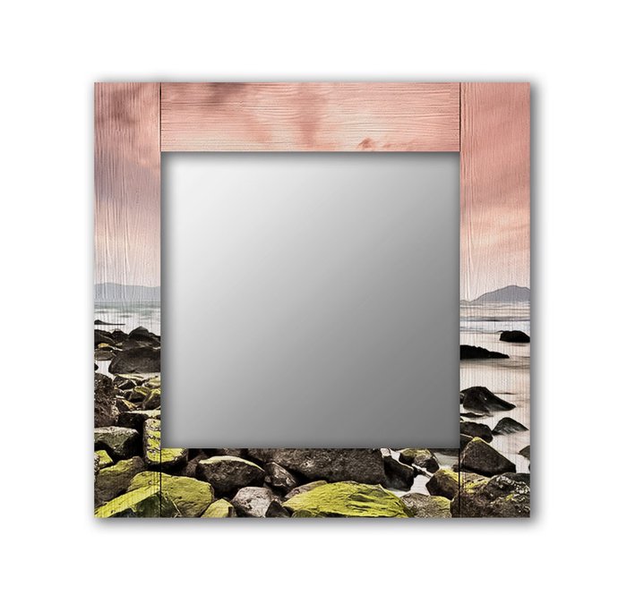 Настенное зеркало Морской закат 50х65 розового цвета - купить Настенные зеркала по цене 13190.0