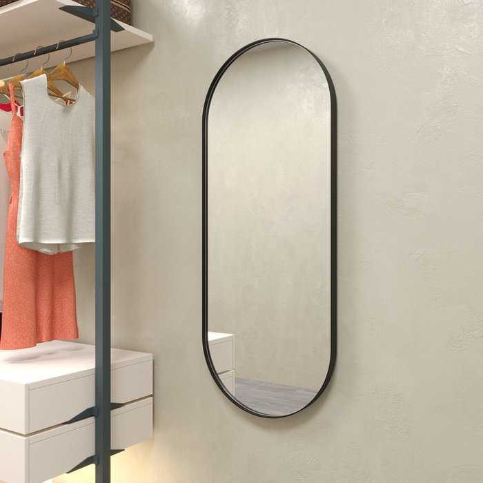 Дизайнерское настенное зеркало Nolvis M в тонкой металлической раме черного цвета - купить Настенные зеркала по цене 16900.0
