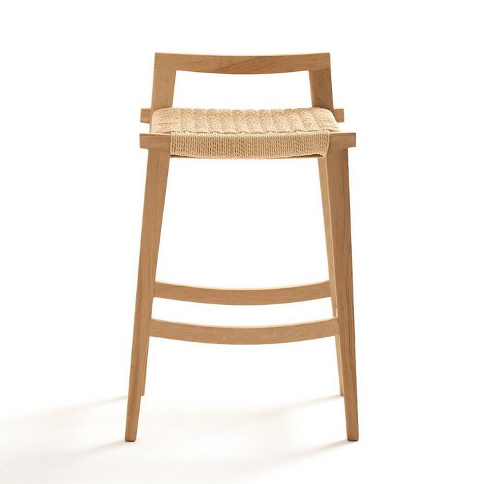 Табурет полубарный из дуба и плетения Kioto бежевого цвета - купить Барные стулья по цене 17339.0