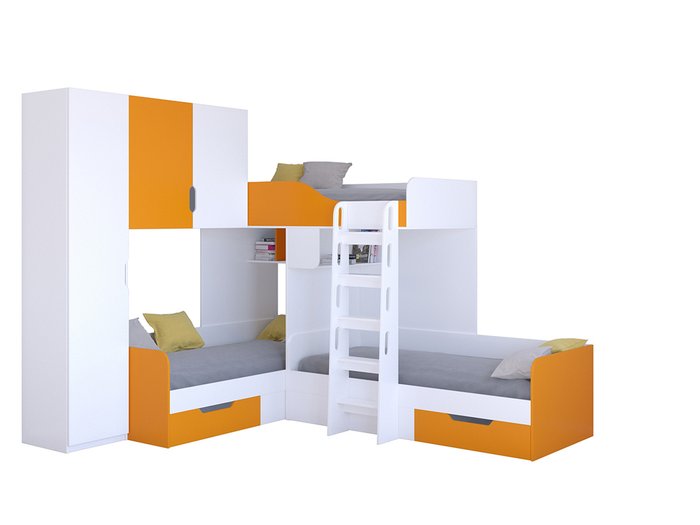 Двухъярусная кровать Трио 1 80х190 бело-оранжевого цвета