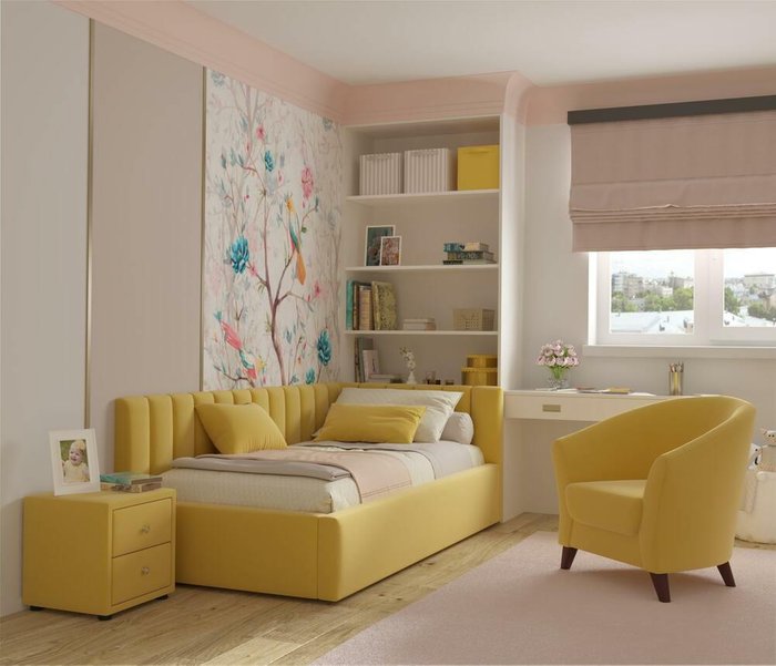 Кровать с подъемным механизмом и матрасом Milena 90х200 желтого цвета - купить Кровати для спальни по цене 33090.0