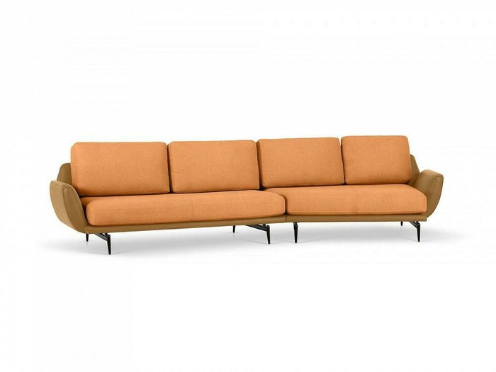 Угловой диван правый Ispani оранжево-коричневого цвета - лучшие Угловые диваны в INMYROOM