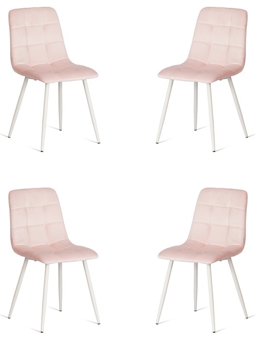 Комплект из четырех стульев Chilly розового цвета с белыми ножками
