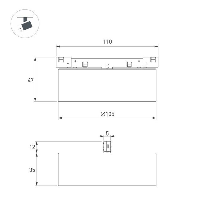 Трековый магнитный светильник Arlight MAG-MICROCOSM-RONDO-R105-10W Warm3000 (BK, 90 deg, 24V) (IP20 Металл) 051776 - купить Трековые светильники по цене 3853
