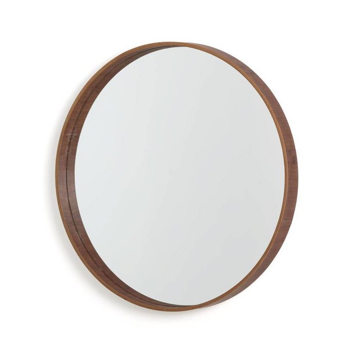 Зеркало настенное круглое из орехового дерева Alaria коричневого цвета