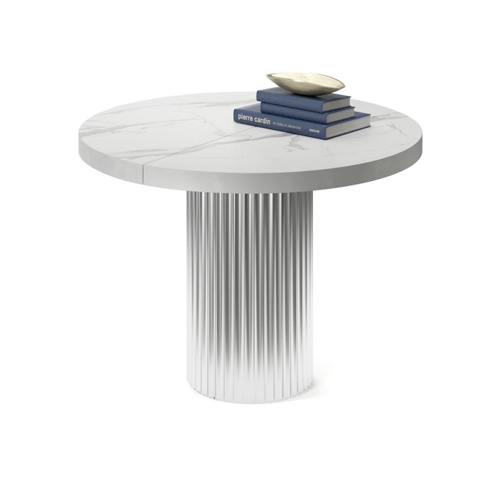 Обеденный стол раздвижной Мейсса с белой столешницей на серебряном основании - лучшие Обеденные столы в INMYROOM