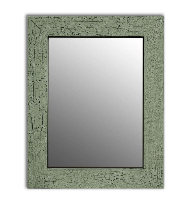 Настенное зеркало Кракелюр в раме из массива сосны зеленого цвета 80х65
