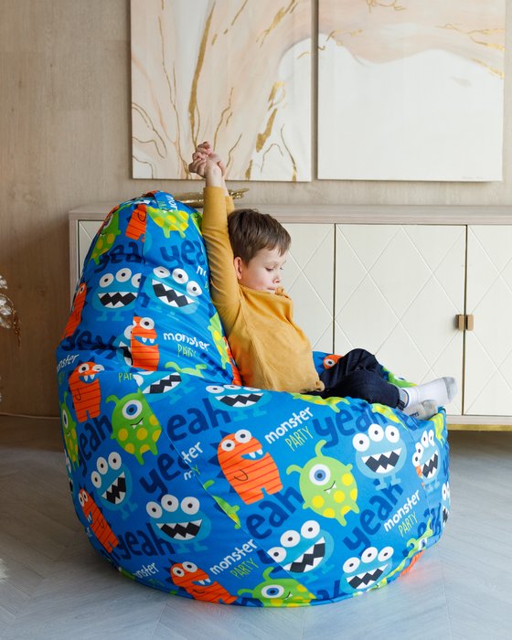 Кресло-мешок Груша 2XL Монстры синего цвета - лучшие Бескаркасная мебель в INMYROOM