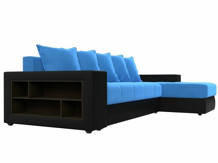 Угловой диван-кровать Дубай голубо-черного цвета (ткань/экокожа)  правый угол - лучшие Угловые диваны в INMYROOM