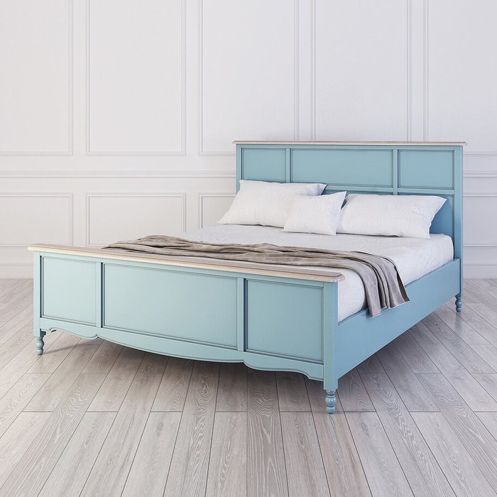 Кровать двуспальная Leblanc c изножьем голубого цвета 160х200