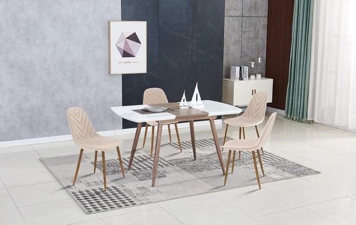 Раскладной обеденный стол Fredric L бело-коричневого цвета - лучшие Обеденные столы в INMYROOM