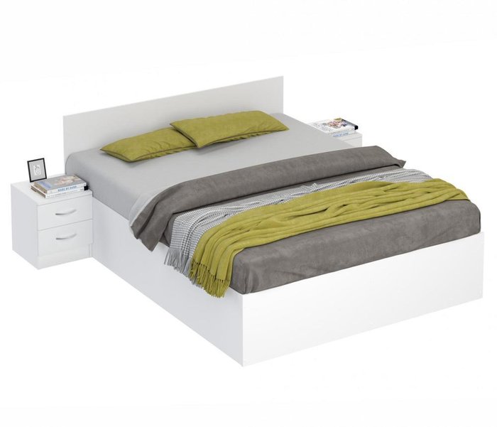 Кровать Виктория 160х200 с двумя тумбами белого цвета