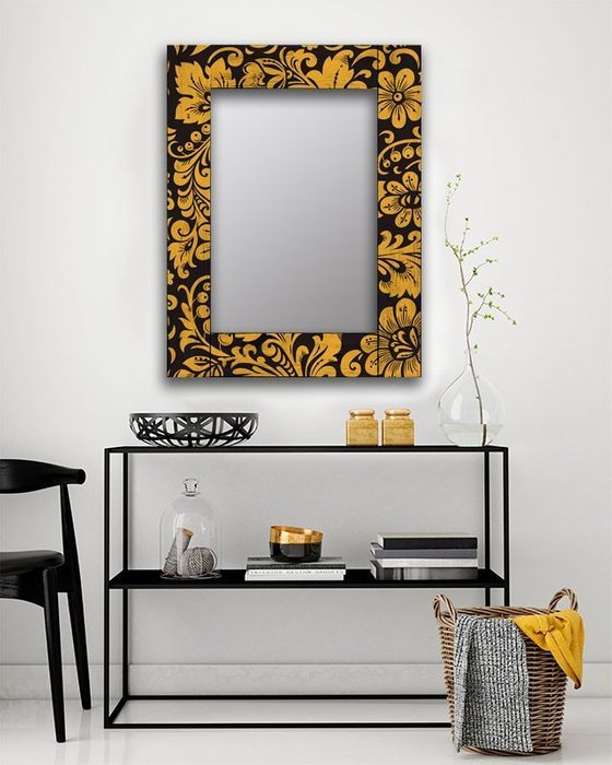 Настенное зеркало Желтые цветы в раме из массива сосны 90х90 - купить Настенные зеркала по цене 12990.0