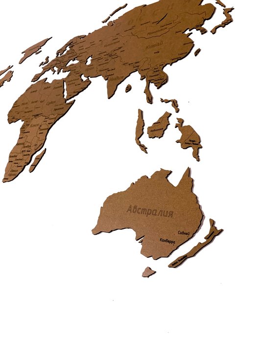 Деревянная карта мира Countries Rus с гравировкой коричневого цвета - лучшие Декор стен в INMYROOM