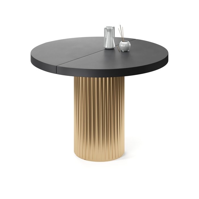 Обеденный стол раздвижной Мейсса на золотом основании с черной столешницей - лучшие Обеденные столы в INMYROOM