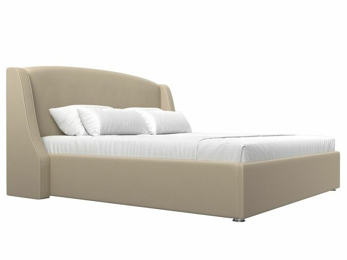 Кровать Лотос 200х200 бежевого цвета с подъемным механизмом (экокожа) - лучшие Кровати для спальни в INMYROOM