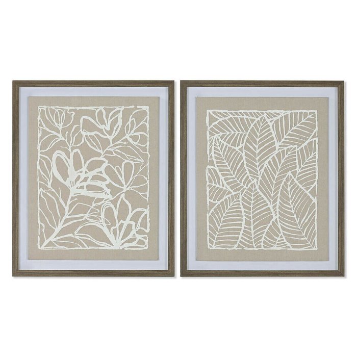 Полотно Белый Бежевый Лист растения город 50 x 4 x 60 cm (2 штук)