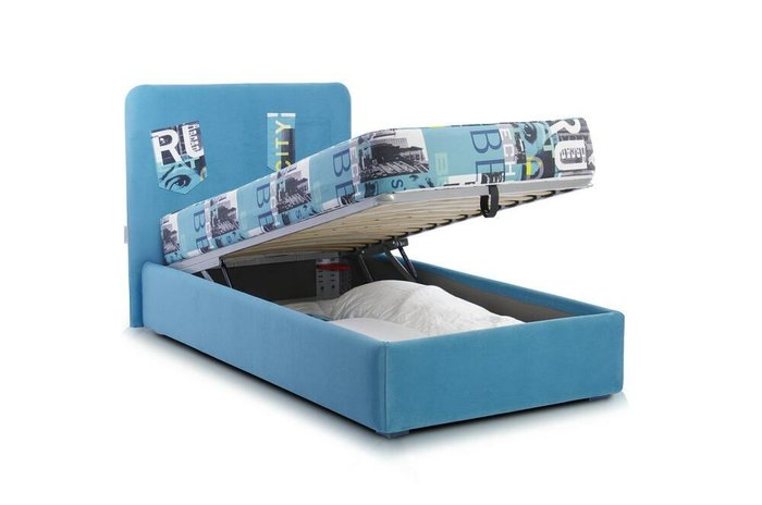 Кровать с подъемным механизмом Fancy 120х190 голубого цвета - купить Одноярусные кроватки по цене 113490.0