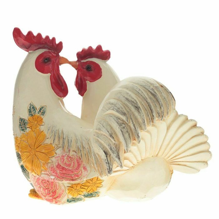 Фигурка декоративная Курица с петухом белого цвета - лучшие Фигуры и статуэтки в INMYROOM