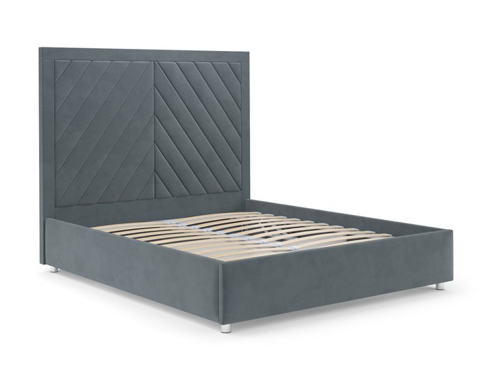 Кровать Мишель 140х190 серо-синего цвета с подъемным механизмом (велюр)  - лучшие Кровати для спальни в INMYROOM