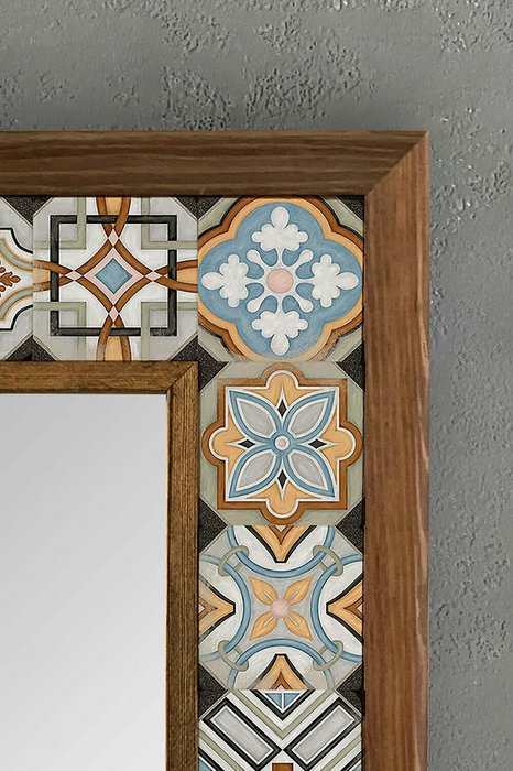 Настенное зеркало 33x33 с каменной мозаикой бежево-серого цвета - лучшие Настенные зеркала в INMYROOM