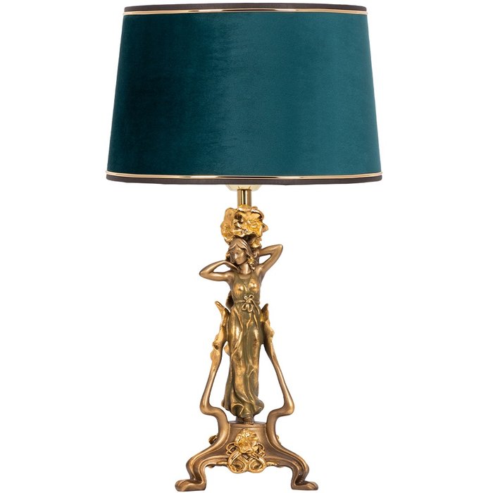 Настольная лампа Флора зеленого цвета на бронзовом основании