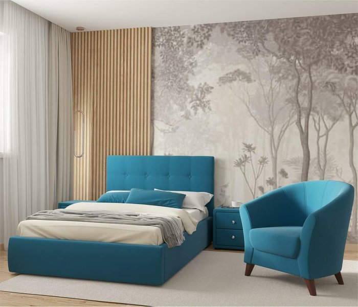 Кровать Selesta 120х200 с матрасом синего цвета - купить Кровати для спальни по цене 34700.0