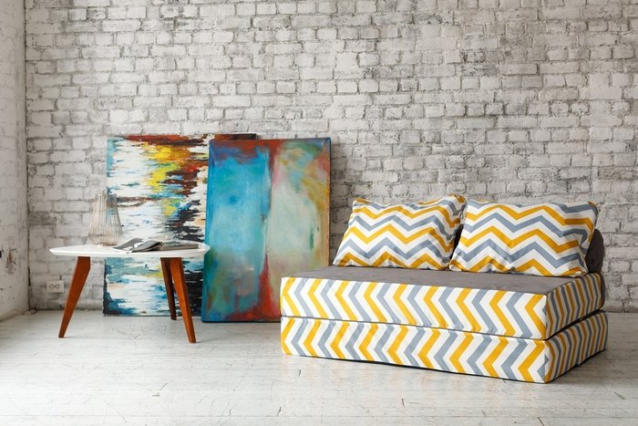 Бескаркасный диван-кровать Puzzle Bag Скандинавия XL желто-серого цвета - купить Бескаркасная мебель по цене 20232.0