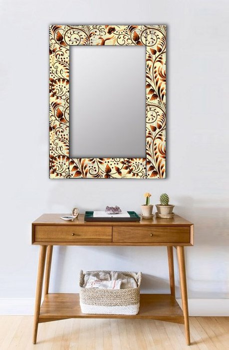 Настенное зеркало Золотая роспись в раме из массива сосны 50х65 - купить Настенные зеркала по цене 7990.0