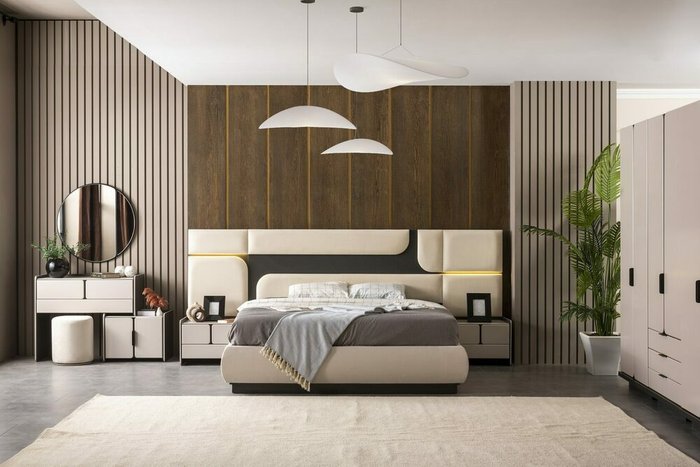 Кровать Флоренция 180х200 бежевого цвета с двумя тумбочками - лучшие Кровати для спальни в INMYROOM