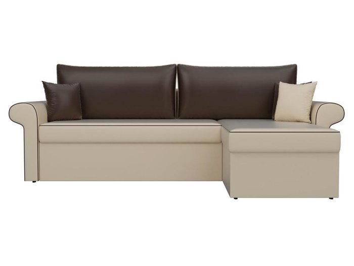 Угловой диван-кровать Милфорд коричнево-бежевого цвета (экокожа) правый угол - купить Угловые диваны по цене 43990.0