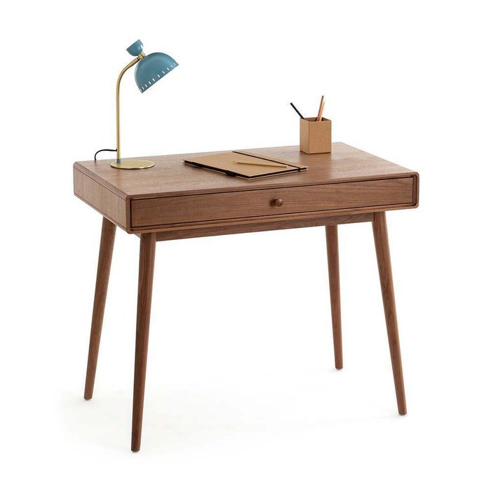 Стол письменный с ящиком из орехового дерева Miji коричневого цвета - купить Письменные столы по цене 25857.0