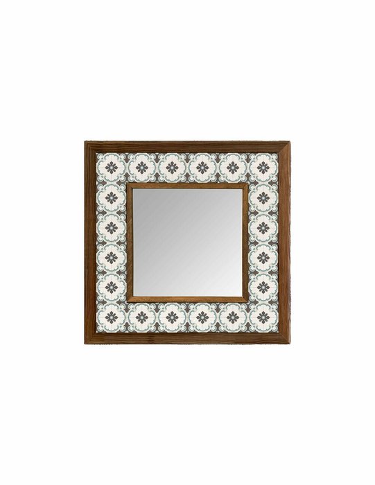 Настенное зеркало с каменной мозаикой 33x33 бело-коричневого цвета