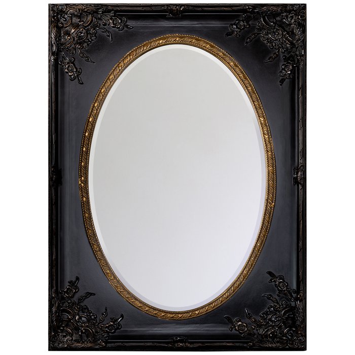 Зеркало настенное Орели в раме черного цвета с эффектом патины