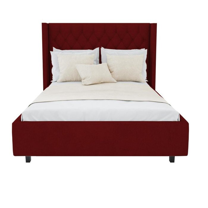 Кровать Wing-2 Велюр Красный 200x200 - лучшие Кровати для спальни в INMYROOM