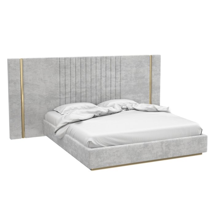 Кровать Prisma 160х200 светло-серого цвета с золотыми молдингами и подъемным механизмом
