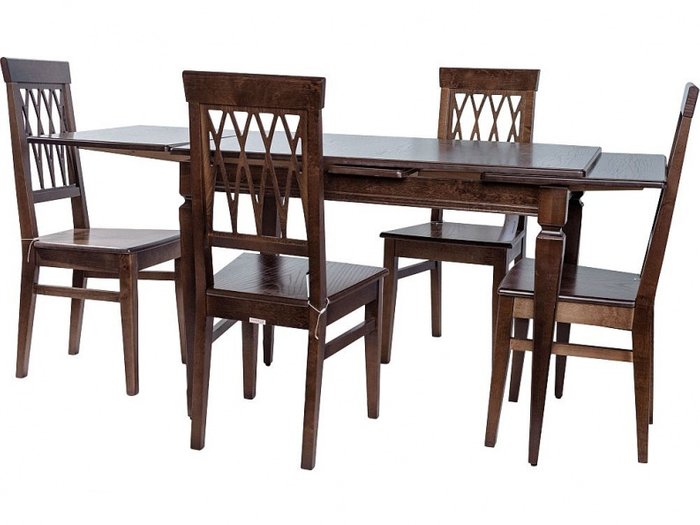 Обеденная группа из стола и четырех стульев темно-коричневого цвета