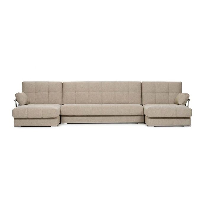 П-образный модульный диван-кровать Дудинка из рогожки бежевого цвета