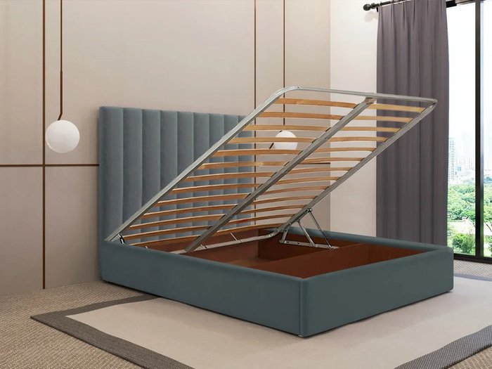 Кровать Параллель 140х200 серого цвета с подъемным механизмом - купить Кровати для спальни по цене 51390.0