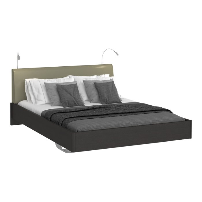 Кровать Элеонора 140х200 с изголовьем серо-бежевого цвета и двумя светильниками - купить Кровати для спальни по цене 22503.0