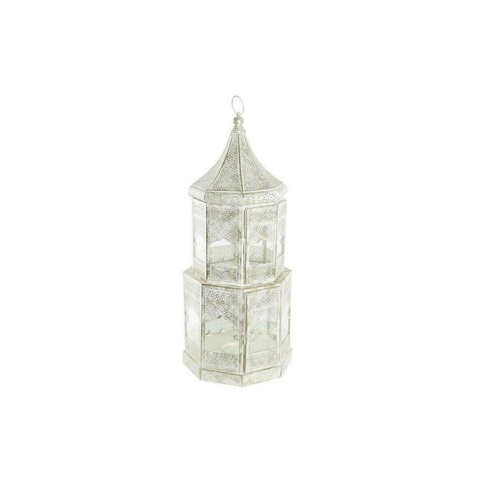 Фонарь DKD Home Decor 2 штук Белый Позолоченный Металл Стеклянный Араб Отделка состаренная 30 x 30 x 71 cm (2 штук)