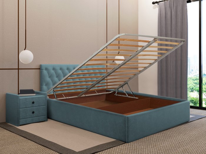Кровать Фрейлина 140х200 цвета морской волны с подъемным механизмом - купить Кровати для спальни по цене 56920.0