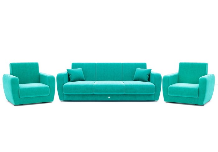 Набор из дивана-кровати с двумя креслами бирюзового цвета