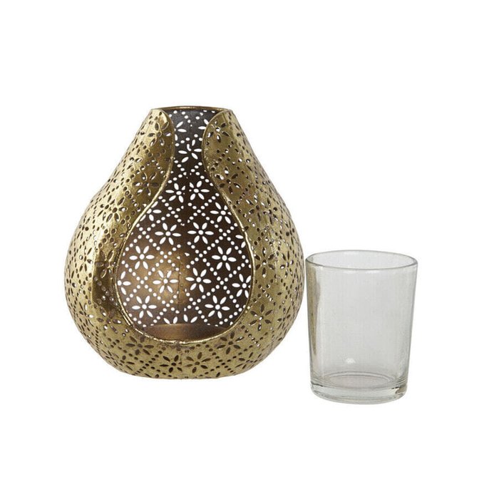 Подсвечник Home ESPRIT Позолоченный Металл Стеклянный 12,5 x 11,5 x 13,5 cm - лучшие Подсвечники в INMYROOM