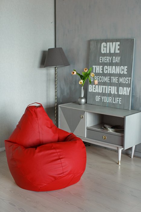Кресло-мешок Груша 3XL в обивке из экокожи красного цвета  - лучшие Бескаркасная мебель в INMYROOM