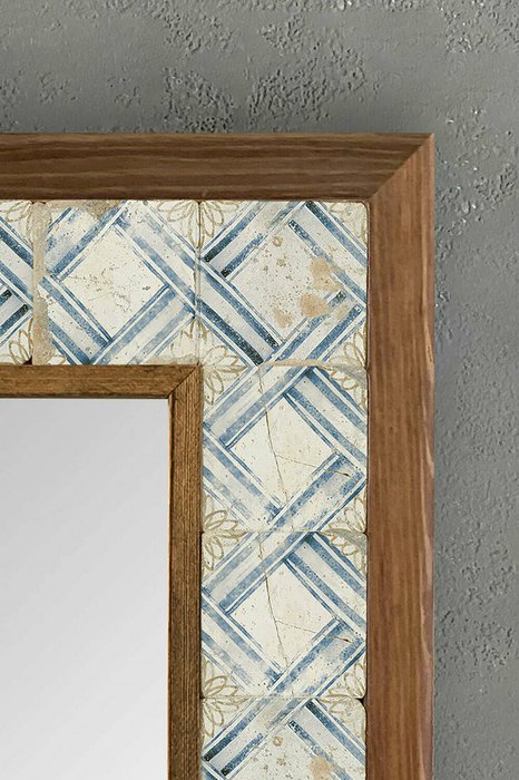 Настенное зеркало 33x33 с каменной мозаикой бежево-голубого цвета - лучшие Настенные зеркала в INMYROOM