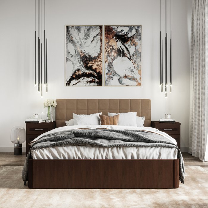 Кровать Магна 160х200 с коричневым изголовьем и подъемным механизмом 